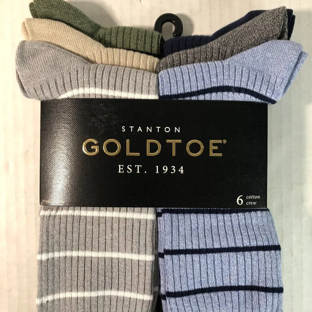 Gold Toe Socks Men Size 6-12.5 “Stanton Crew” Long Dress Socks 6 Pairs Blue/gray - Picture 1 of 7